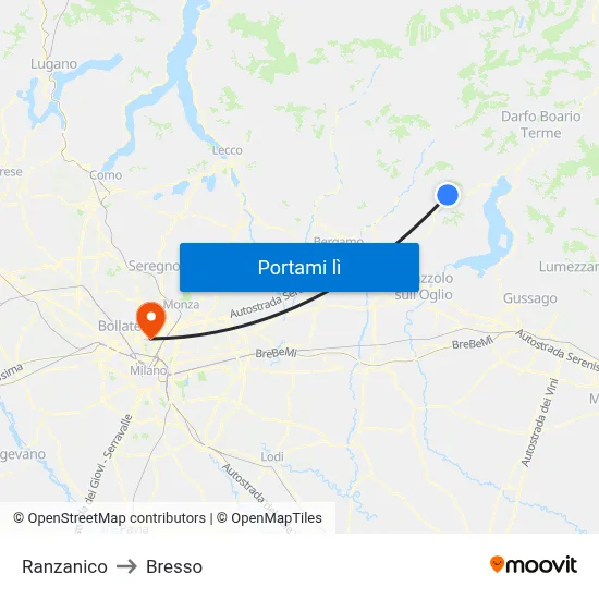 Ranzanico to Bresso map