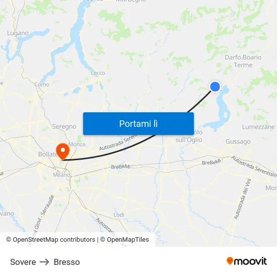 Sovere to Bresso map
