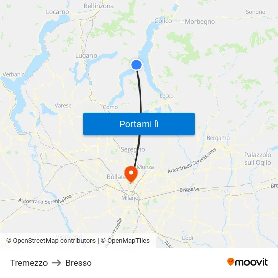Tremezzo to Bresso map