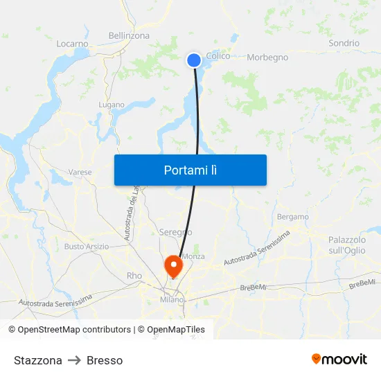 Stazzona to Bresso map