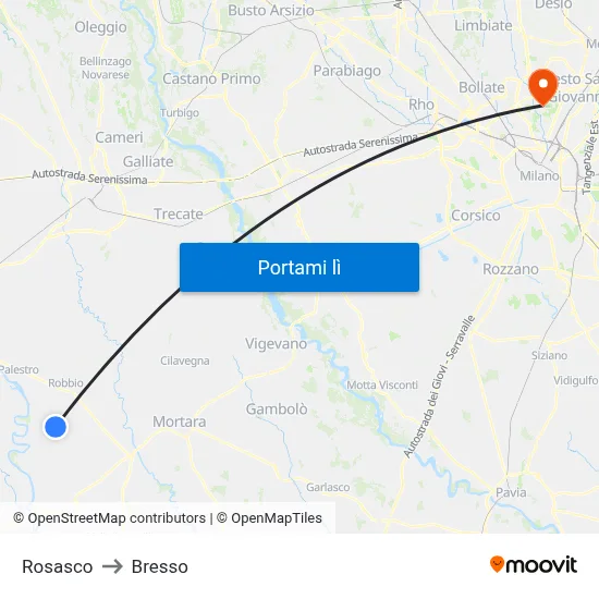 Rosasco to Bresso map