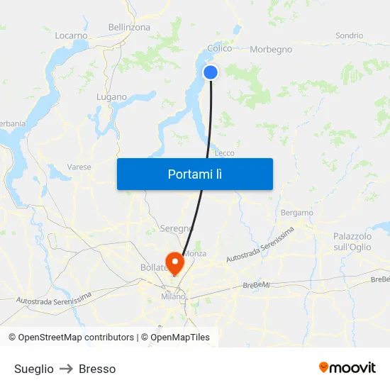 Sueglio to Bresso map