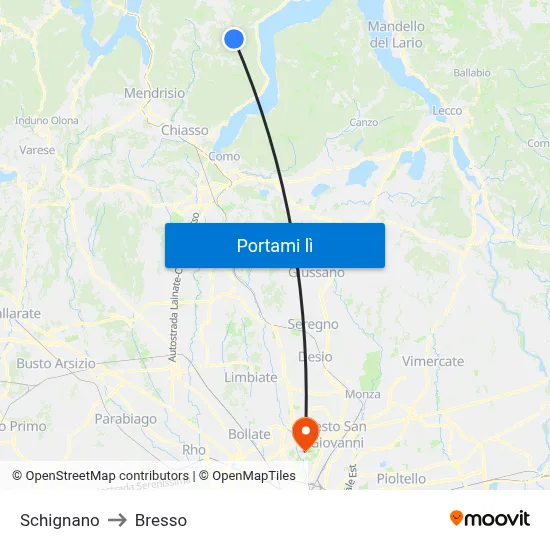 Schignano to Bresso map