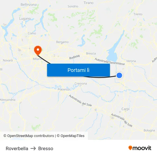 Roverbella to Bresso map