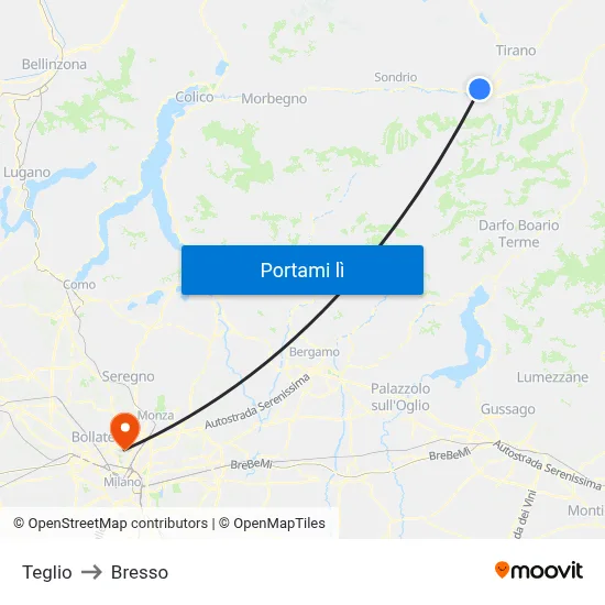 Teglio to Bresso map