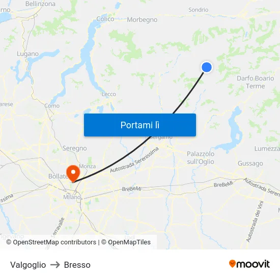 Valgoglio to Bresso map