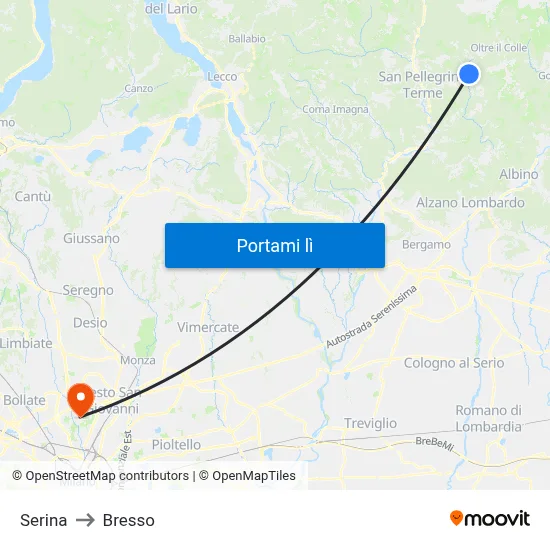Serina to Bresso map