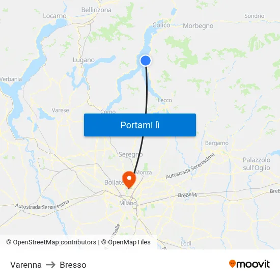 Varenna to Bresso map