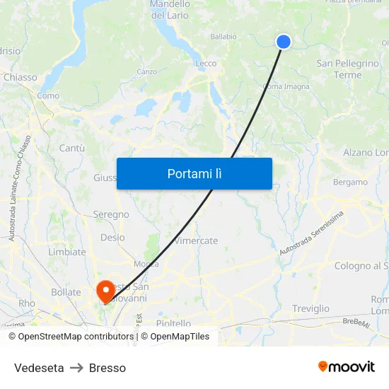 Vedeseta to Bresso map