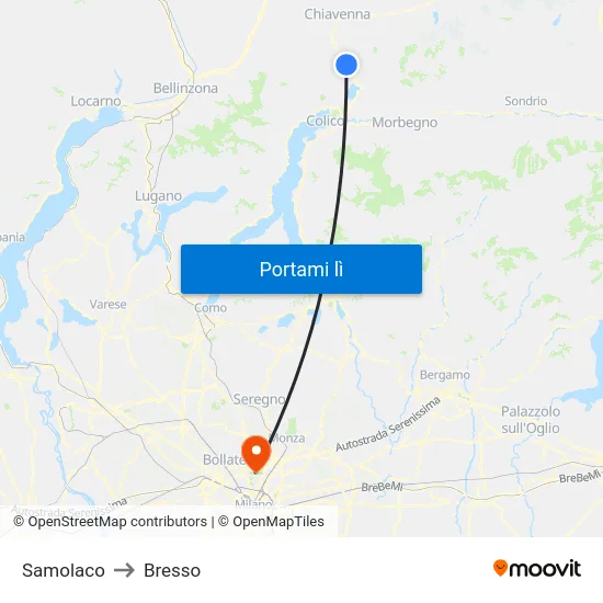 Samolaco to Bresso map