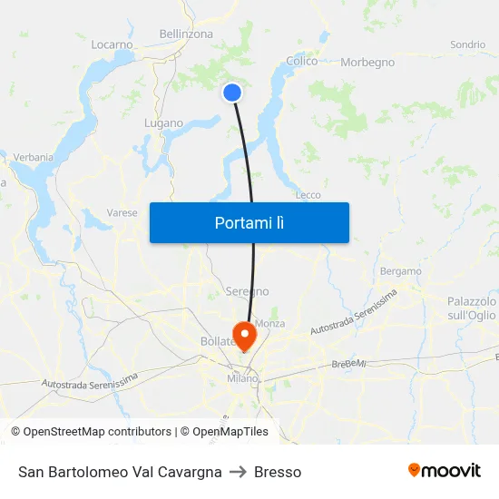 San Bartolomeo Val Cavargna to Bresso map