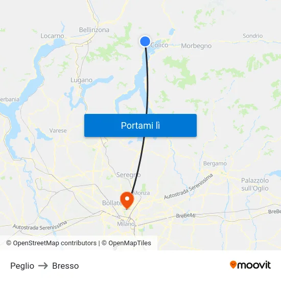 Peglio to Bresso map