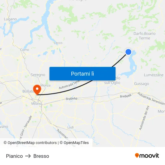 Pianico to Bresso map