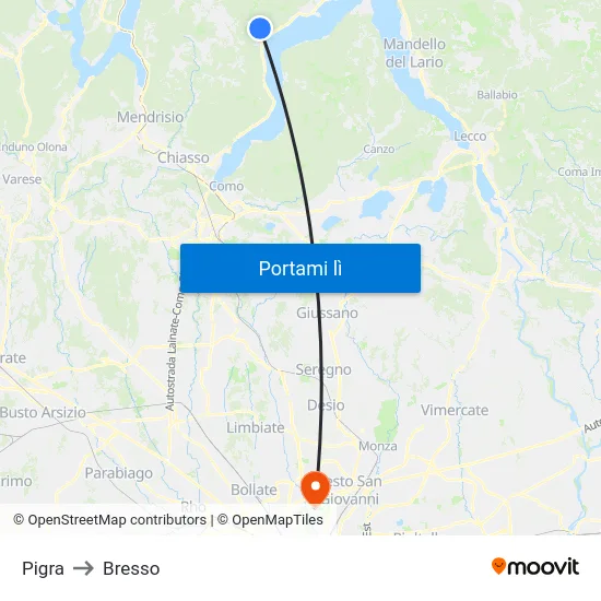 Pigra to Bresso map