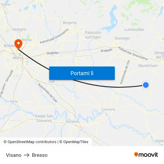 Visano to Bresso map