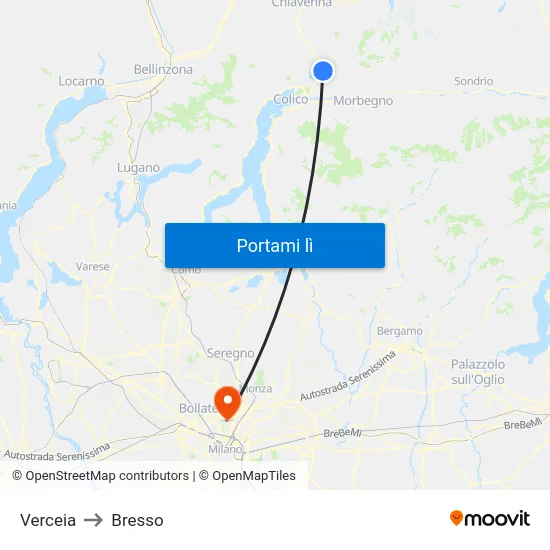 Verceia to Bresso map