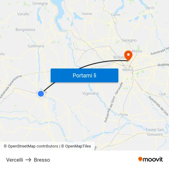 Vercelli to Bresso map