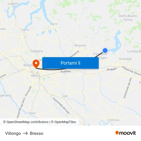 Villongo to Bresso map