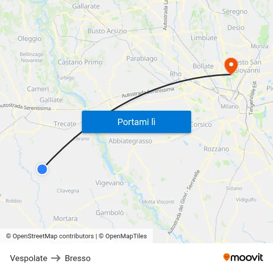 Vespolate to Bresso map