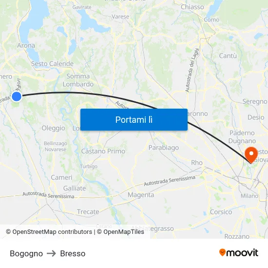 Bogogno to Bresso map