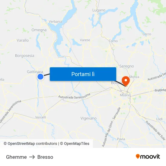Ghemme to Bresso map
