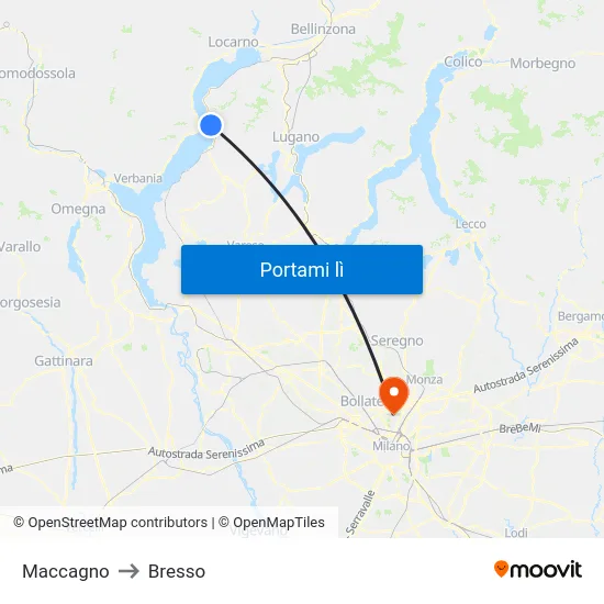 Maccagno to Bresso map