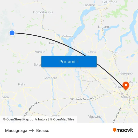 Macugnaga to Bresso map
