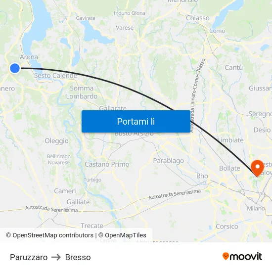 Paruzzaro to Bresso map