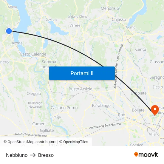 Nebbiuno to Bresso map