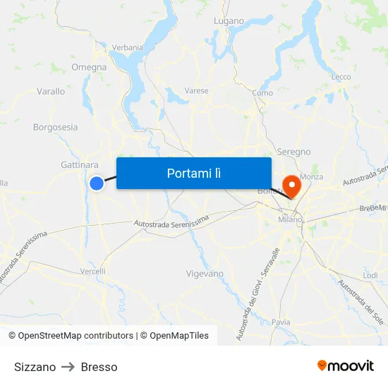 Sizzano to Bresso map