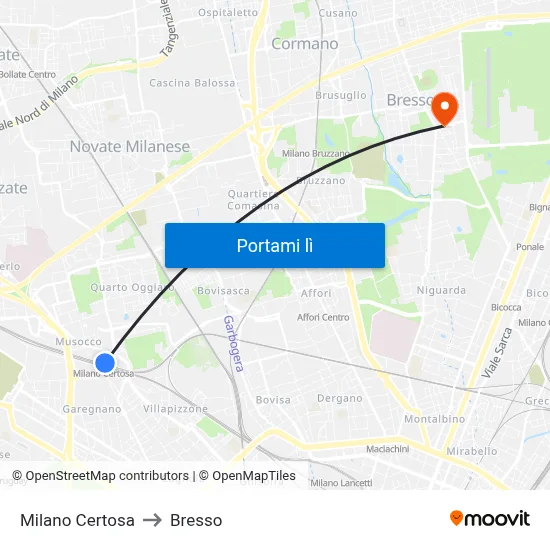 Milano Certosa to Bresso map