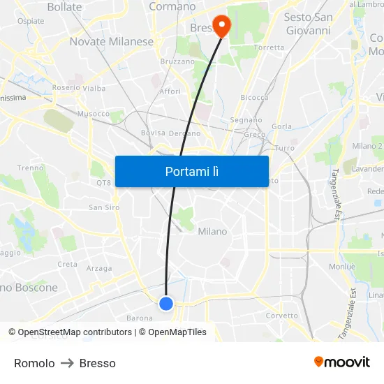 Romolo to Bresso map