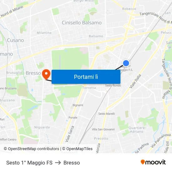 Sesto 1° Maggio FS to Bresso map