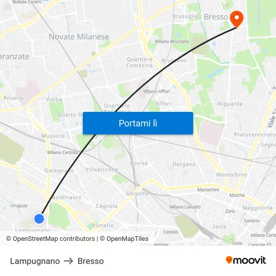 Lampugnano to Bresso map