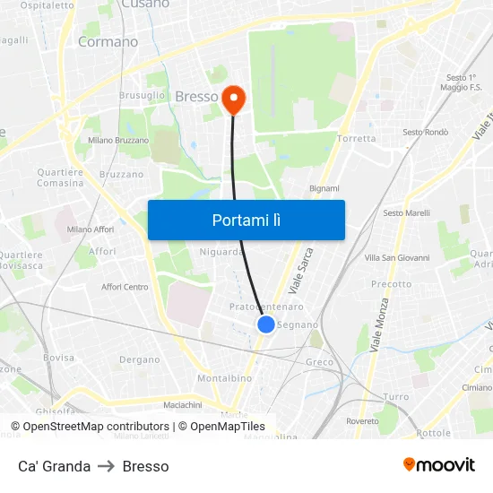Ca' Granda to Bresso map