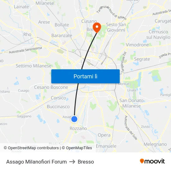 Assago Milanofiori Forum to Bresso map