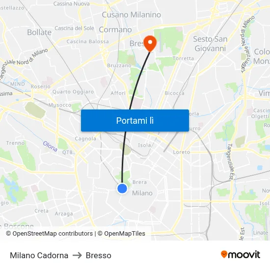 Milano Cadorna to Bresso map