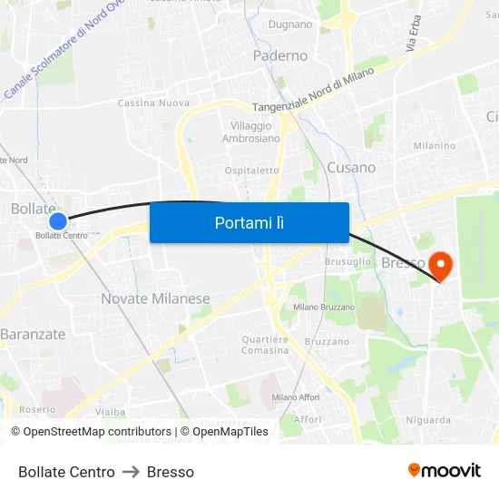 Bollate Centro to Bresso map