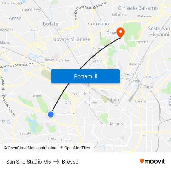 San Siro Stadio M5 to Bresso map