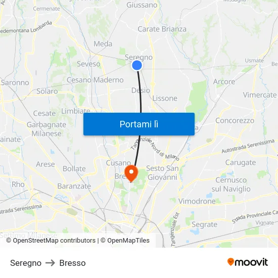 Seregno to Bresso map