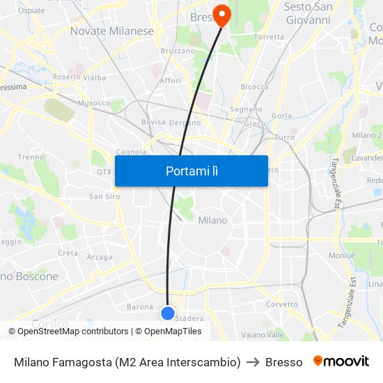 Milano Famagosta (M2 Area Interscambio) to Bresso map