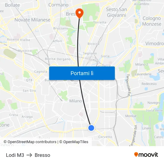 Lodi M3 to Bresso map