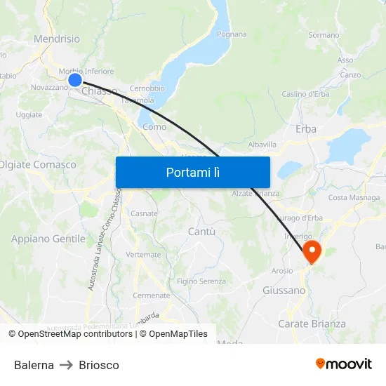 Balerna to Briosco map