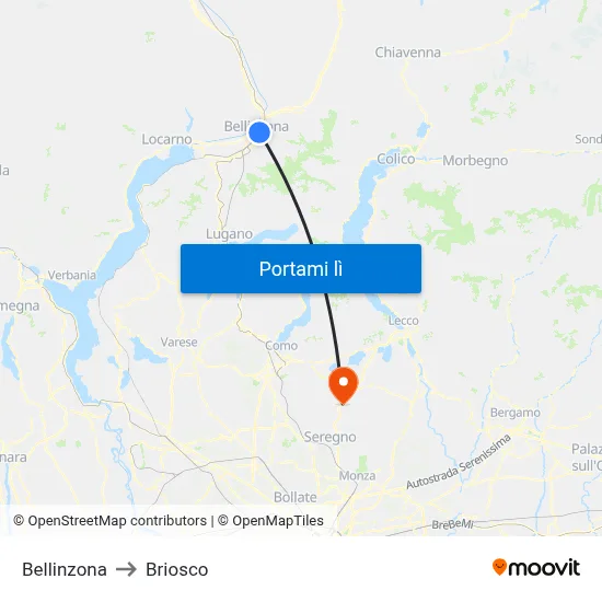 Bellinzona to Briosco map