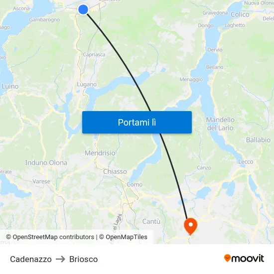 Cadenazzo to Briosco map