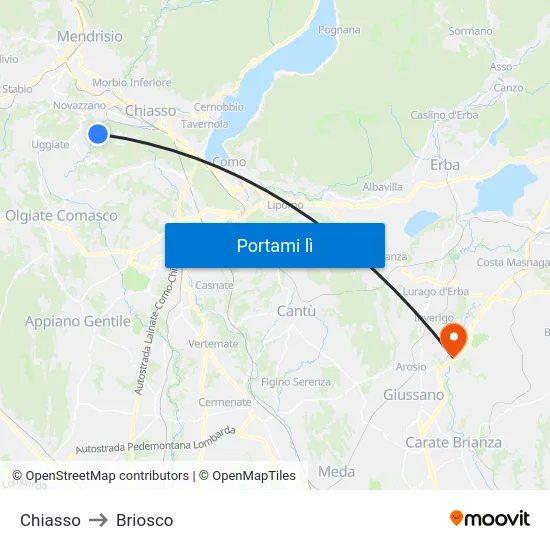 Chiasso to Briosco map