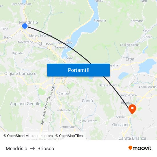 Mendrisio to Briosco map