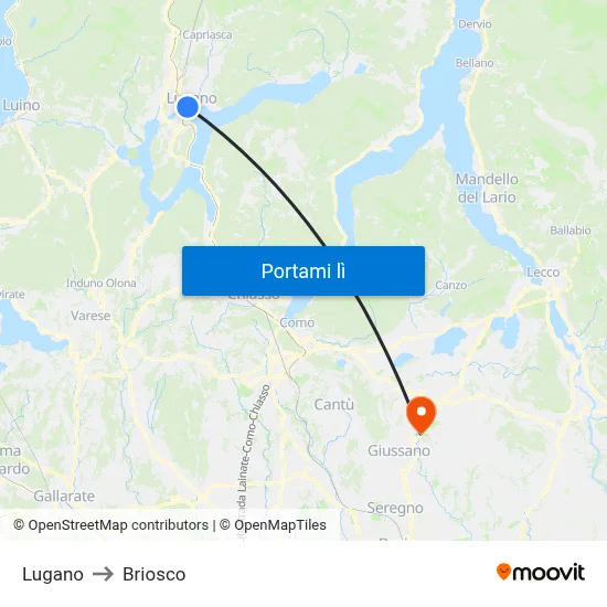 Lugano to Briosco map
