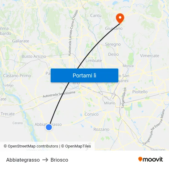Abbiategrasso to Briosco map