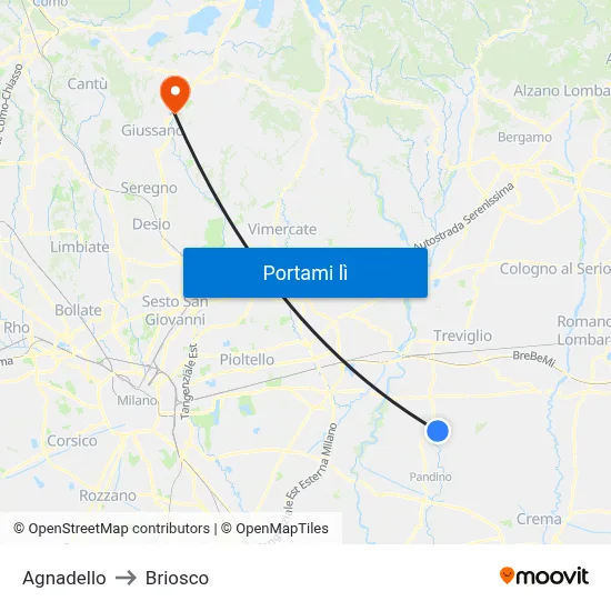 Agnadello to Briosco map